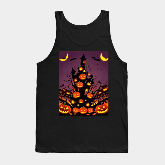 Halloween Spooky Orange Pumpkin Pattern Tank Top by TrendyTees